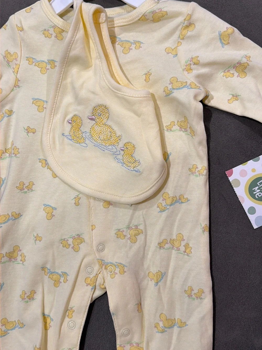 Little Me Yellow Duckling Footed Pajamas with Bib